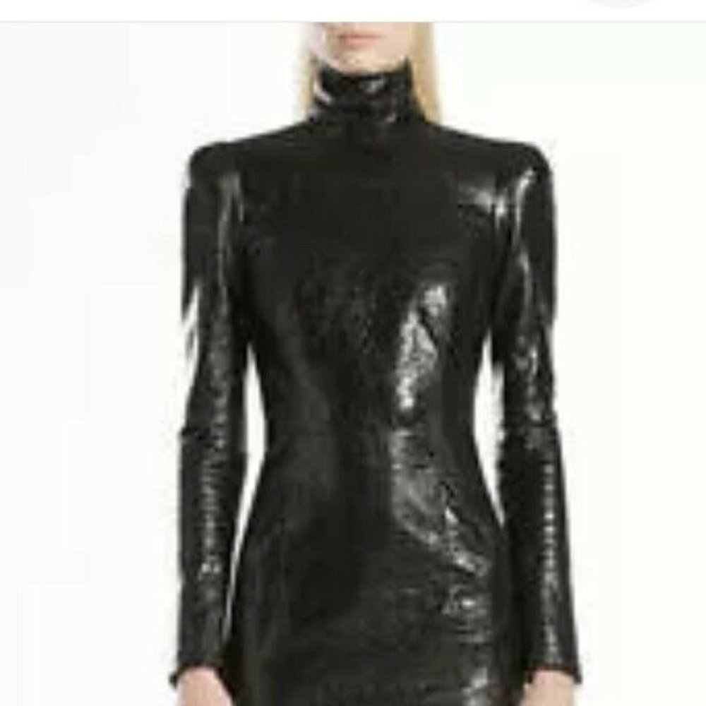SZ 38 Gucci Crackled Patent Leather High Neck RUNWAY Dress NWT Made Italy $3500